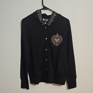 Christine Alexander Black Embellished Hooded Jacket Size Large